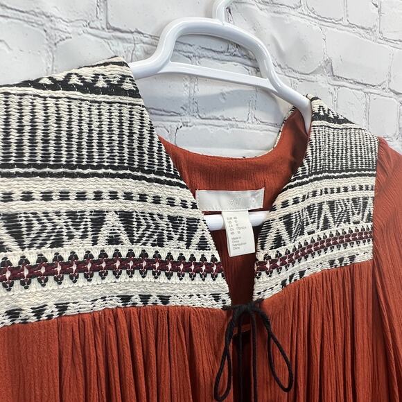 H&M Boho Peasant Blouse Orange Embroidered Tunic Top 10 M Ethnic Festival Flowy - Picture 7 of 11